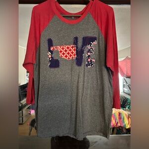 Love Graphic Raglan Tee - Red and Gray